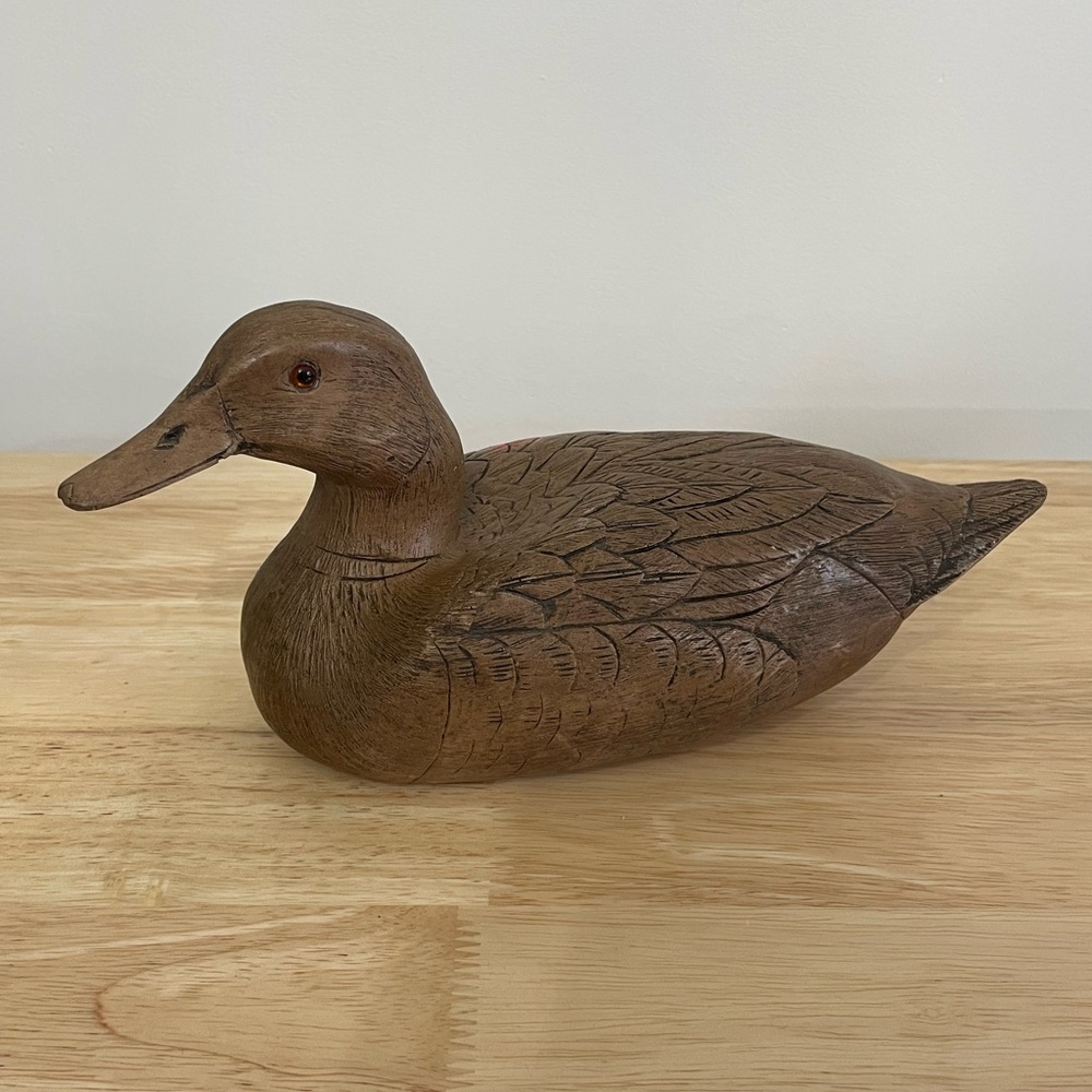 Vintage USA Stamped Wood Duck Decoy Figurine 9" Hand Carved American Rustic Camp
